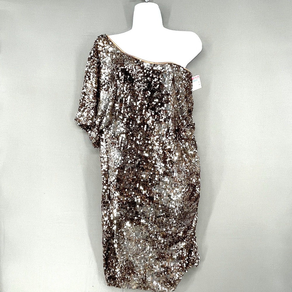 Deb One Shoulder Blush Sequin Dress Bronze Size 20 Lined NWT Sexy